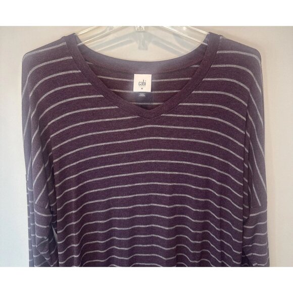 CAbi Womens Serenity Plum Stripe Long Sleeve Top Medium Classic Comfy Casual - Picture 2 of 10